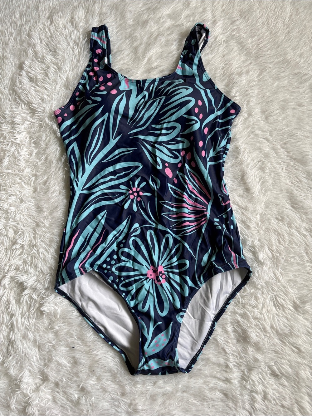 New In Packaging Century Star One Piece Criss Cross Back Blue Printed Swimsuit M